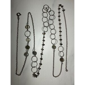 Sterling Silver 925 Labradorite Smoky Quartz Long Station Necklace 33.5in Boho